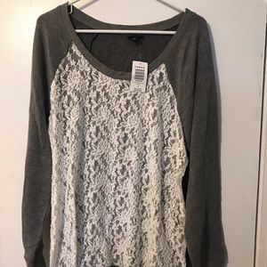 Gray sweatshirt with sheer lace panel
